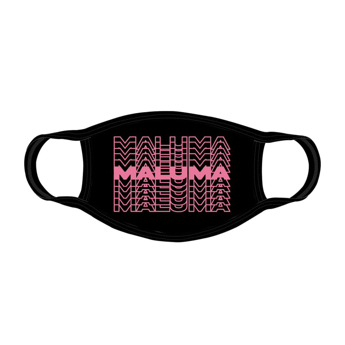 Mascarilla negra con la frase "Maluma Repeat"
