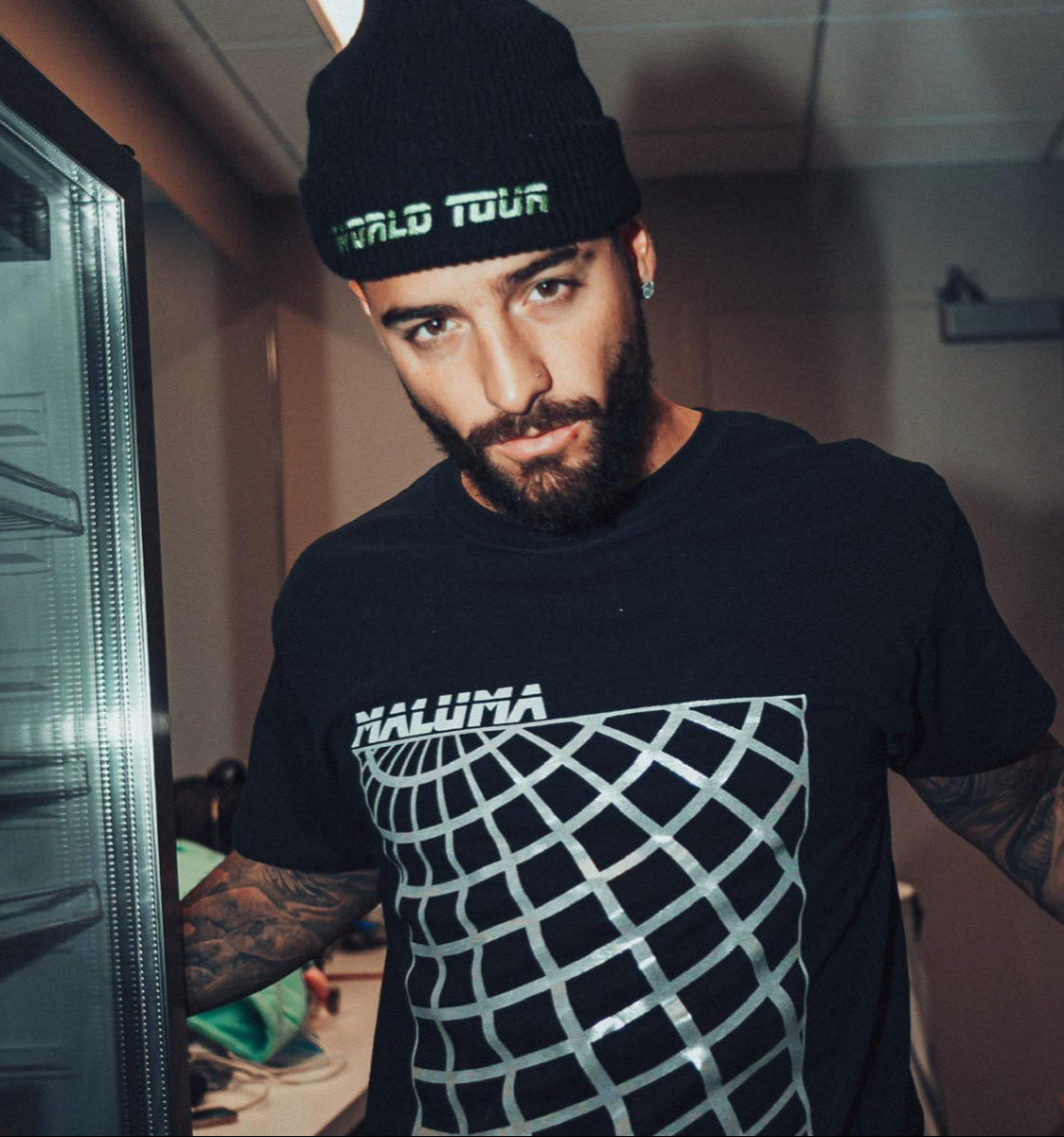 Camiseta con estampado de lámina iridiscente de Maluma World Tour