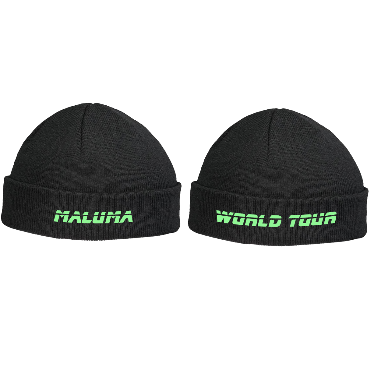 Maluma World Tour Fishermen Black Beanie - Green Embroidery Maluma World Tour Fishermen Black Beanie - Green Embroidery