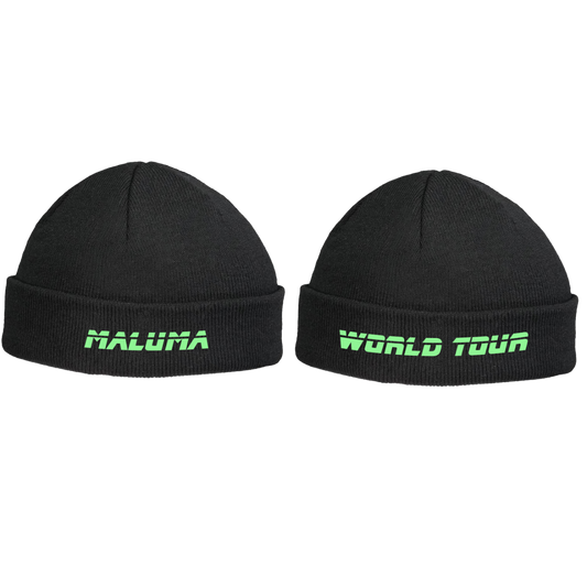 Maluma World Tour Fishermen Black Beanie - Green Embroidery