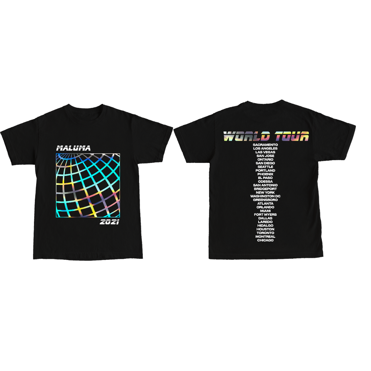 Camiseta con estampado de lámina iridiscente de Maluma World Tour