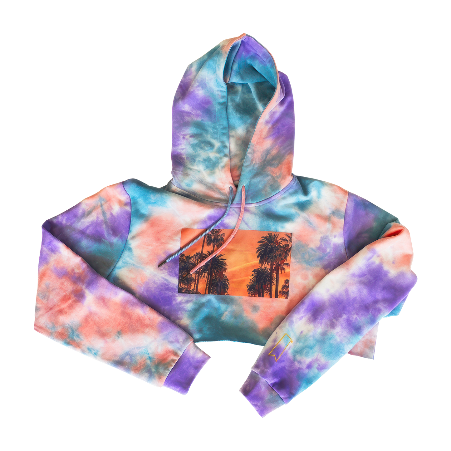 Sudadera con capucha y estampado de la hora dorada con corte teñido