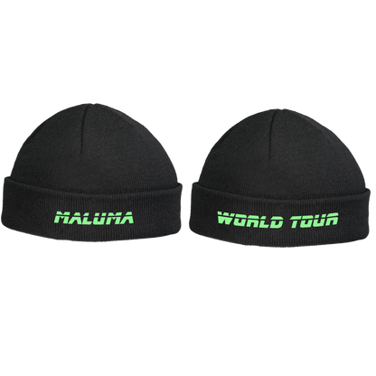 Gorro negro de pescador Maluma World Tour con bordado verde
