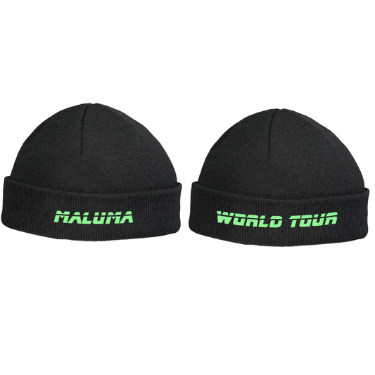 Maluma World Tour Fishermen Black Beanie - Green Embroidery